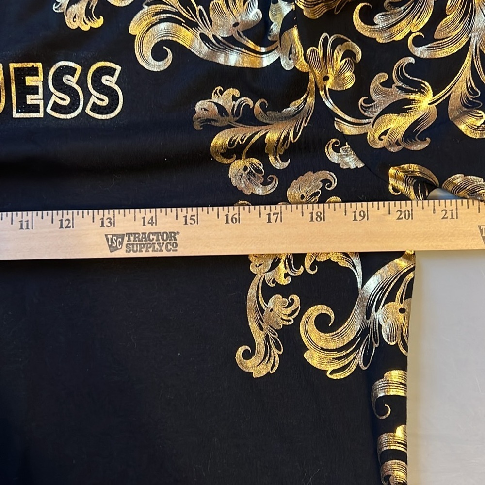 GUESS Black Tee with Gold Baroque Design M - Picture 3 of 5